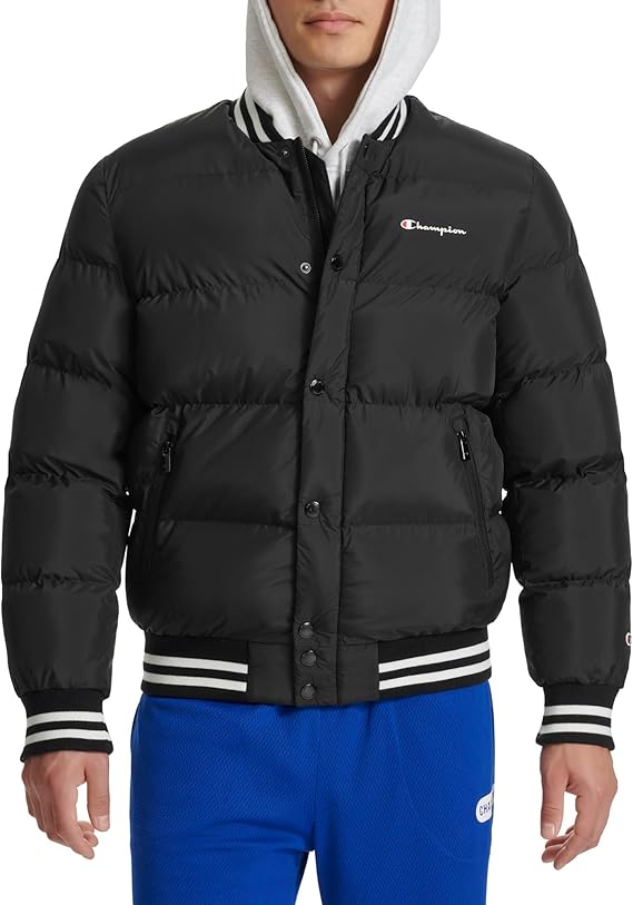 Champion mens Varsity Bomber Puffer Jacket